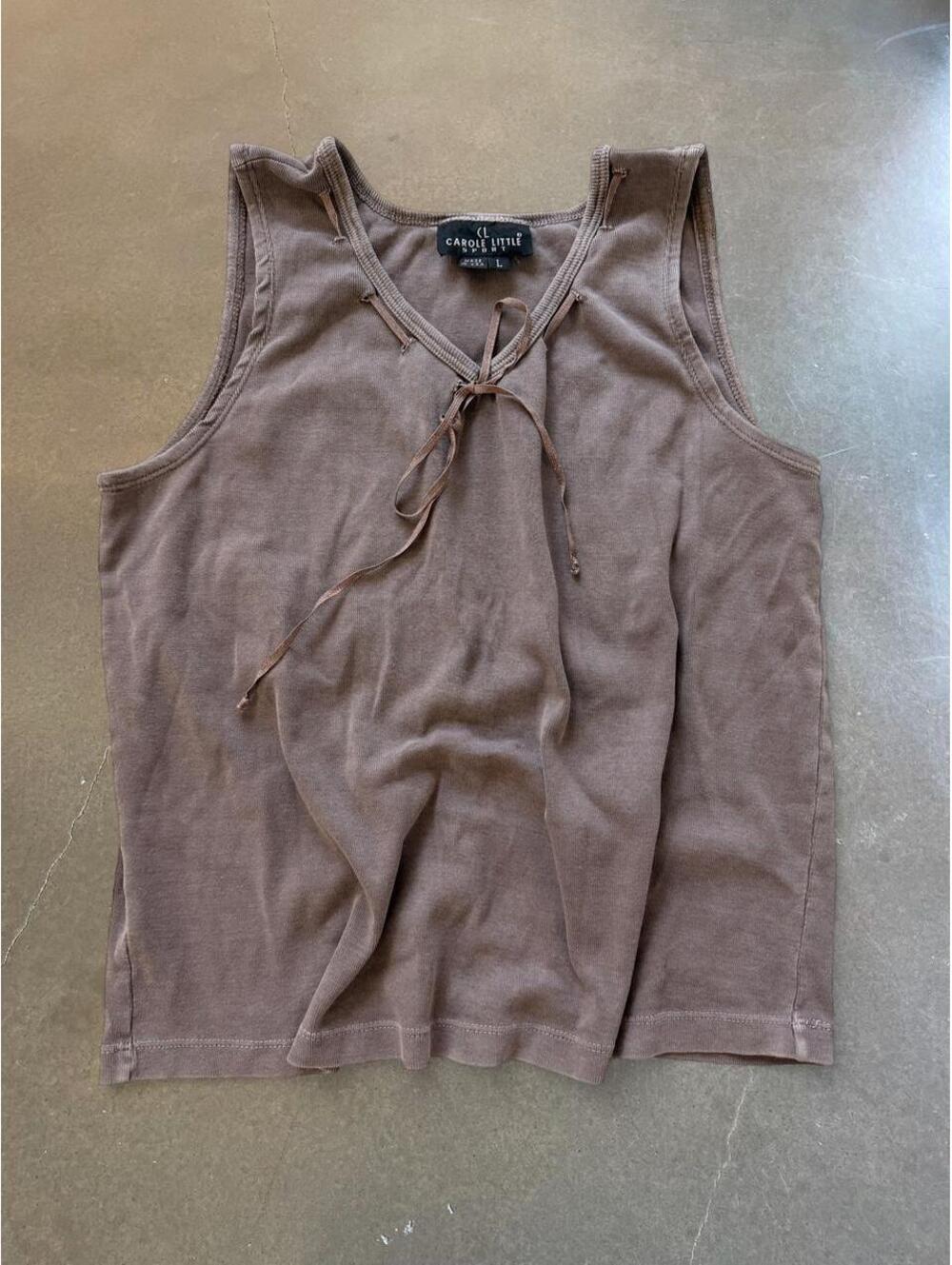 Vintage Carole Little Sport Y2K Brown Tie Front Tank Top L